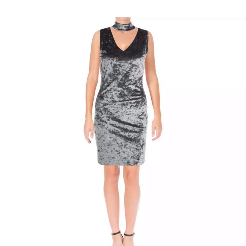 Aqua silver velvet choker cocktail dress